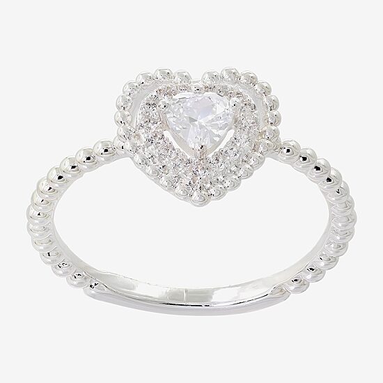 Sparkle Allure Womens Cubic Zirconia Pure Silver Over Brass Heart Halo Cocktail Ring