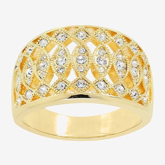 Sparkle Allure Fretwork Womens 4.5MM Crystal 14K Gold Over Brass Band