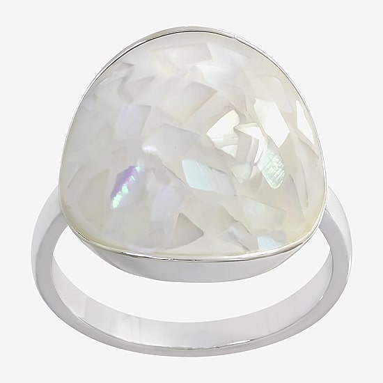 Sparkle Allure Womens White Mother Of Pearl Pure Silver Over Brass Oblong Cocktail Ring