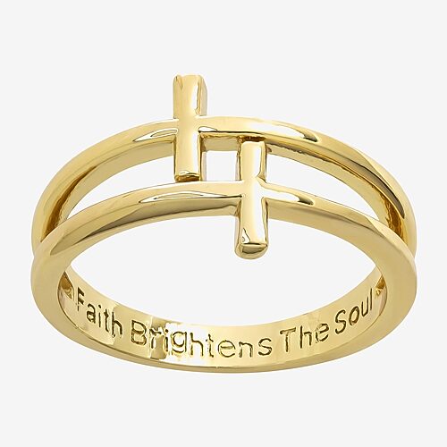 Sparkle Allure Faith Double Row Womens 3MM 14K Gold Over Brass Cross Band, 8