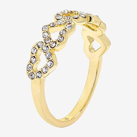 Sparkle Allure Womens 2MM Crystal 14K Gold Over Brass Heart Band