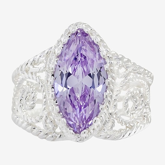 Sparkle Allure Open Filigree Womens Purple Cubic Zirconia Pure Silver Over Brass Marquise Cocktail Ring