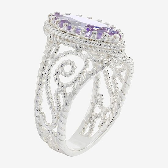 Sparkle Allure Open Filigree Womens Purple Cubic Zirconia Pure Silver Over Brass Marquise Cocktail Ring