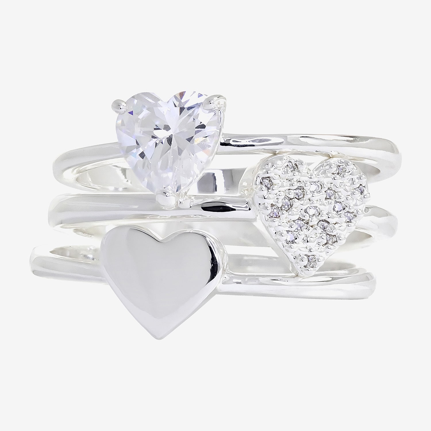 Sparkle Allure Womens Cubic Zirconia Pure Silver Over Brass Heart Delicate Solitaire Ring Set