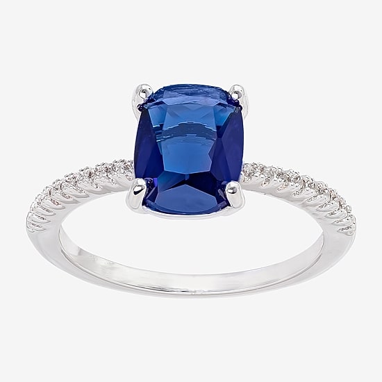 Sparkle Allure Solitaire Womens Blue Crystal Pure Silver Over Brass Oval Cocktail Ring