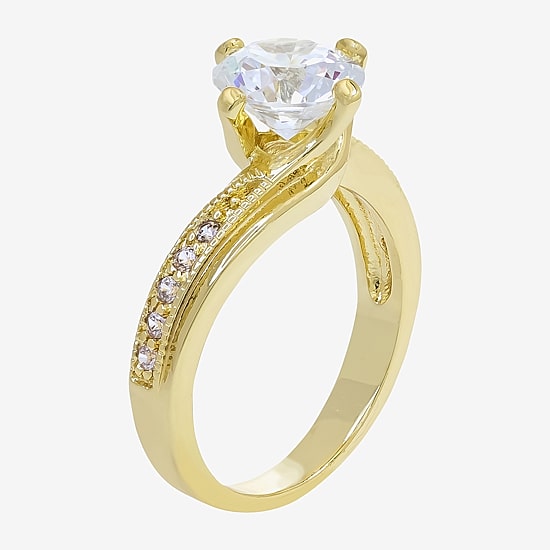 Sparkle Allure Solitaire Bypass Womens Cubic Zirconia 14K Gold Over Brass Round Solitaire Bypass  Engagement Ring