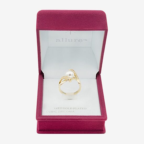 Sparkle Allure Womens Simulated Pearl 14K Gold Over Brass Bypass  Cocktail Ring