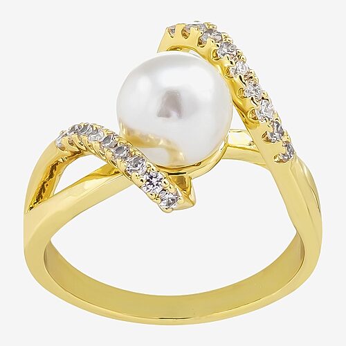Sparkle Allure Womens Simulated Pearl 14K Gold Over Brass Bypass Cocktail Ring, 9