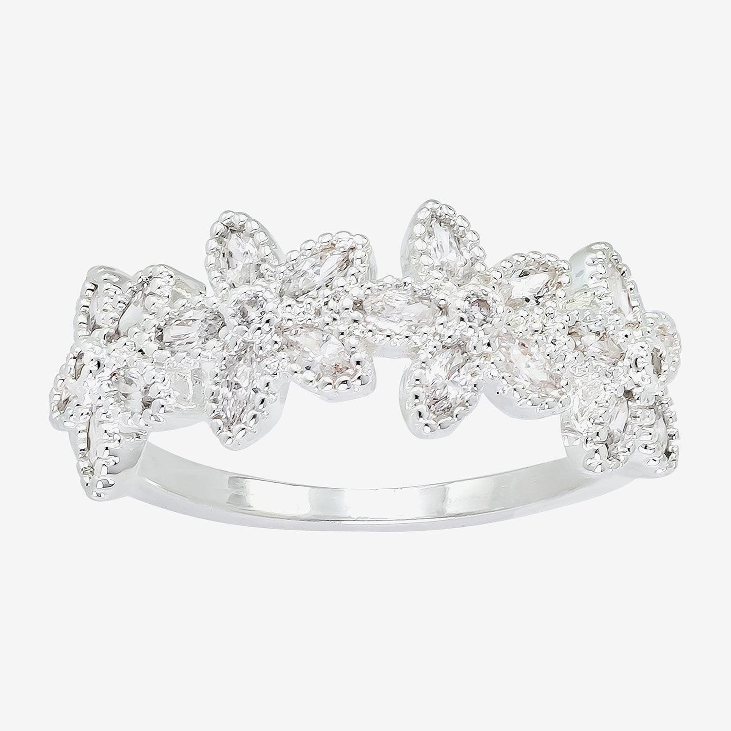 Sparkle Allure Womens 2MM Cubic Zirconia Pure Silver Over Brass Flower Band