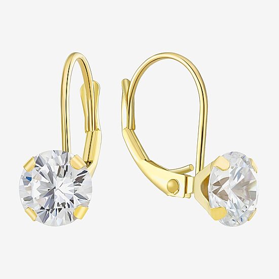 Womens Cubic Zirconia 10K Gold Round Drop Earrings