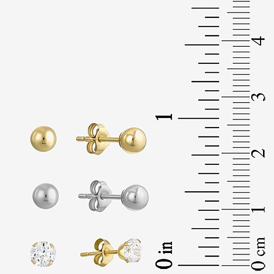 14K Gold Ball 3-Pair Stud Earrings