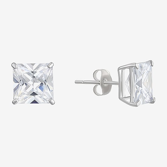 Square Cubic Zirconia Stud Earrings 14K White Gold