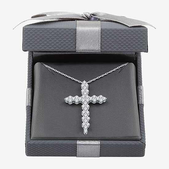 Womens 1 CT. T.W. Lab Grown White Diamond Sterling Silver Cross 18 Inch Pendant Necklace
