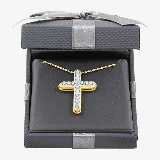 Womens 1 CT. T.W. Lab Grown White Diamond 14K Gold Over Silver Sterling Silver Cross 18 Inch Pendant Necklace