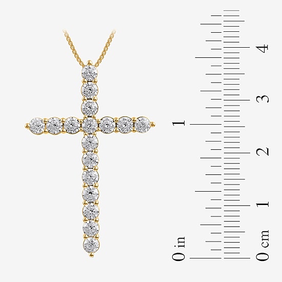 Womens 2 CT. Lab Grown White Diamond 10K Gold Cross 18 Inch Pendant Necklace