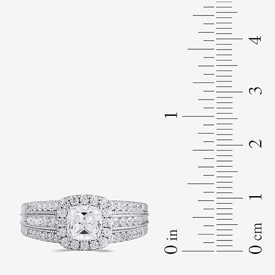 (G / I1) Womens 1 1/2 CT. T.W. Lab Grown White Diamond 10K Gold Cushion Side Stone Halo Engagement Ring