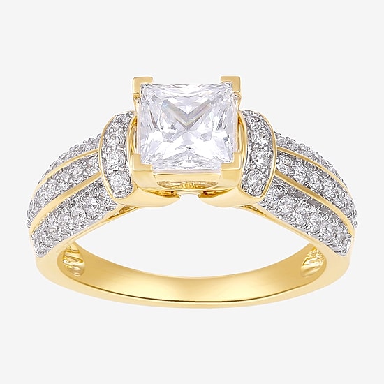 (G / I1) Womens 2 CT. T.W. Lab Grown White Diamond 10K Gold Side Stone Engagement Ring