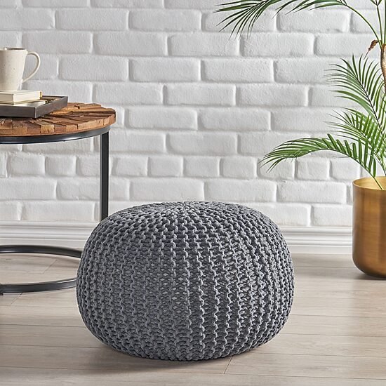 Nahunta Modern Knitted Cotton Pouf Ottoman