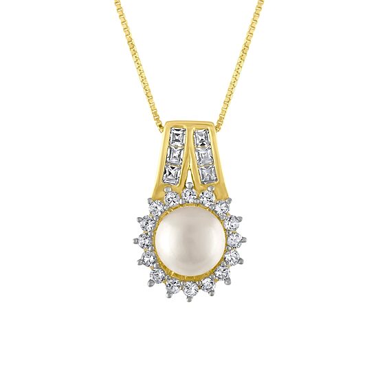 Womens White Cultured Freshwater Pearl 14K Gold Over Silver 18 Inch Pendant Necklace