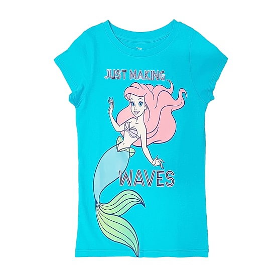 Disney Collection Little & Big Kid Girls Crew Neck Short Sleeve Regular Fit Ariel Princess The Little Mermaid Graphic T-Shirt