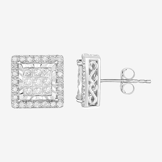 TruMiracle® 1 CT. T.W. Princess White Natural Diamond 10K Gold Stud Earrings