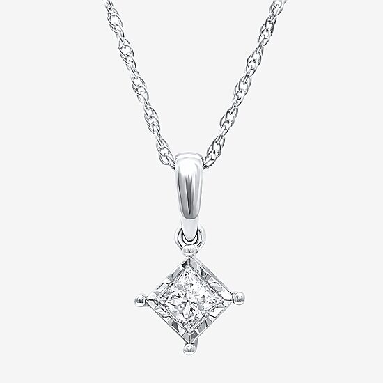 TruMiracle Womens 1/7 CT. Natural Princess White Natural Diamond 10K Gold Pendant Necklace