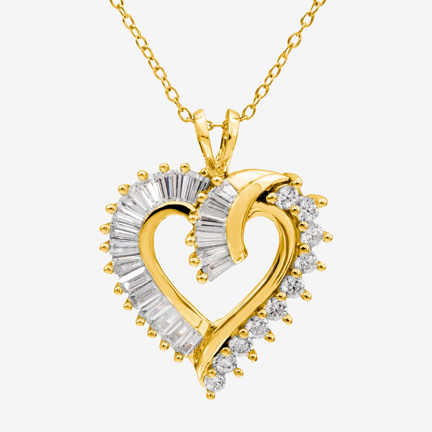 DiamonArt® Womens White Cubic Zirconia 14K Gold Over Silver Heart Pendant Necklace