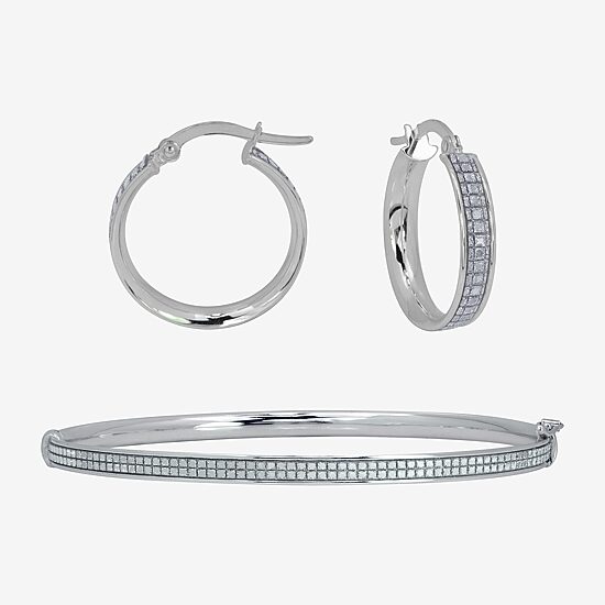 Womens Sterling Silver 2-pc. Glitter Jewelry Set