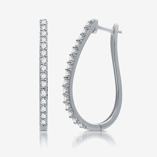 Womens 1 CT. T.W. Natural White Diamond 10K Gold 29.1mm Hoop Earrings