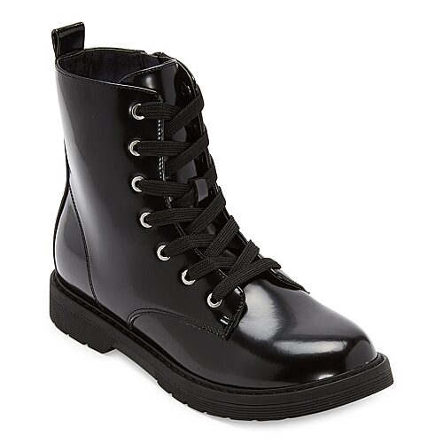 Thereabouts Little & Big Kid Girls Reese Flat Heel Combat Boots, 4 Medium, Black