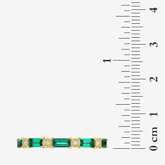 Womens Diamond Accent Lab Created Green Emerald 10K Gold Wedding Band