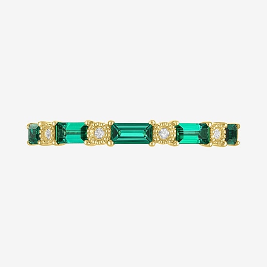 Womens Diamond Accent Lab Created Green Emerald 10K Gold Wedding Band