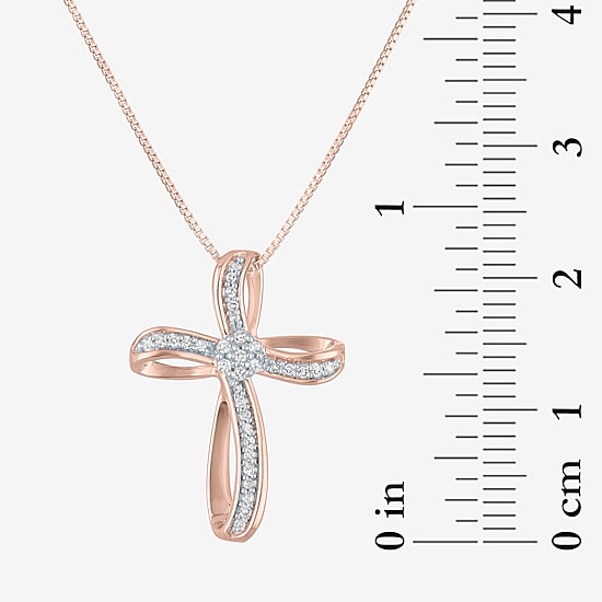 Diamond Blossom (G-H / Si2-I1) Womens 1/10 CT. T.W. Lab Grown White Diamond Sterling Silver Cross 18 Inch Pendant Necklace