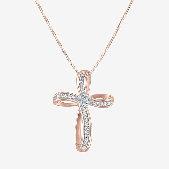 Diamond Blossom (G-H / Si2-I1) Womens 1/10 CT. T.W. Lab Grown White Diamond Sterling Silver Cross 18 Inch Pendant Necklace