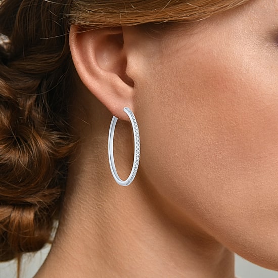 (G-H / I1-I2) Womens 1/4 CT. T.W. Lab Grown White Diamond Sterling Silver 40mm Hoop Earrings