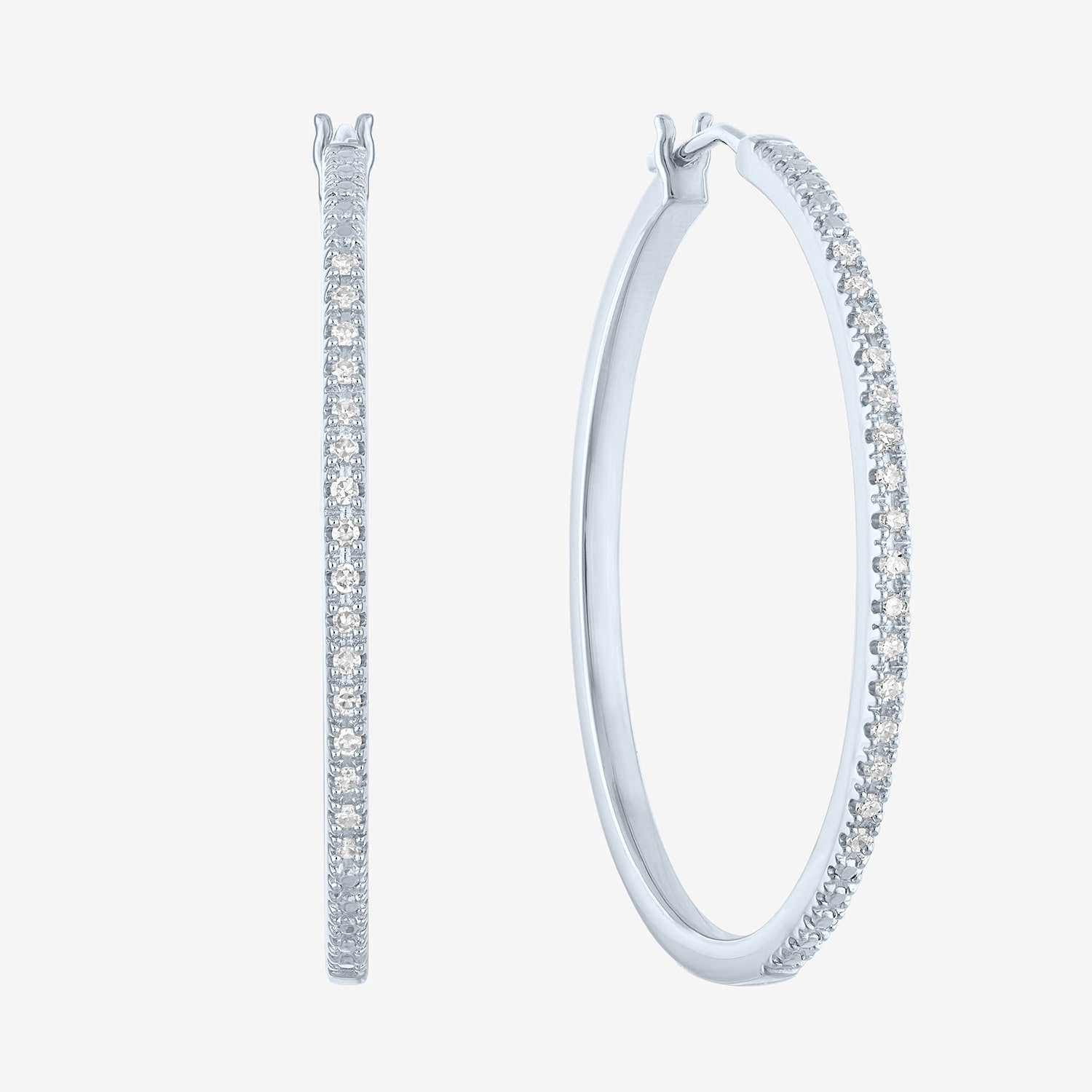 (G-H / I1-I2) Womens 1/4 CT. T.W. Lab Grown White Diamond Sterling Silver 40mm Hoop Earrings
