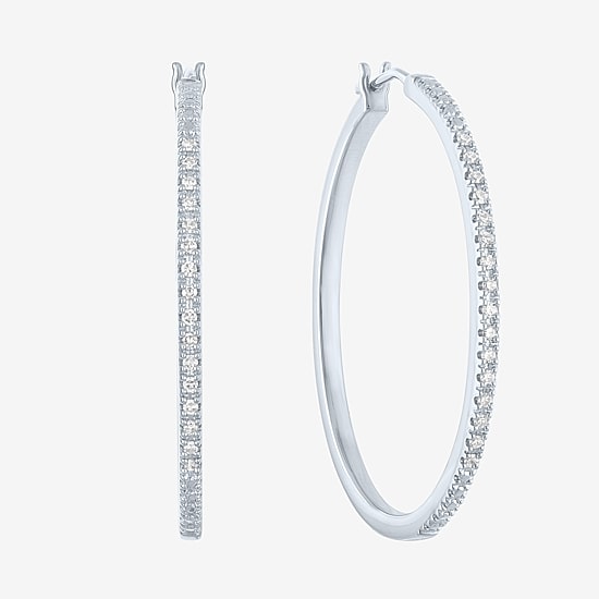(G-H / I1-I2) Womens 1/4 CT. T.W. Lab Grown White Diamond Sterling Silver 40mm Hoop Earrings