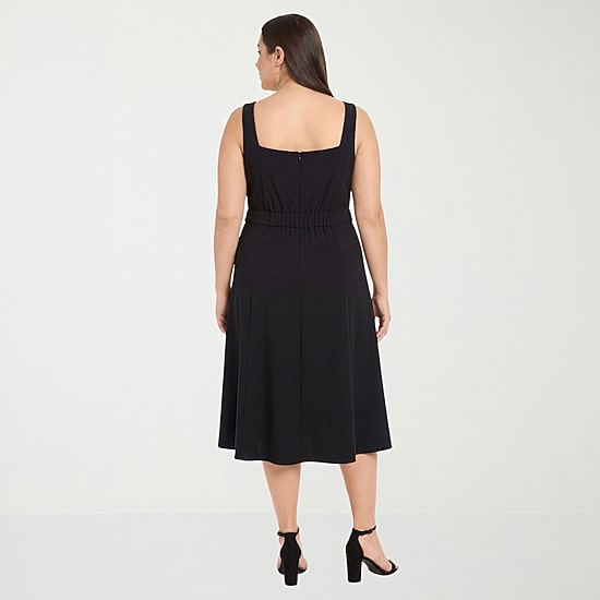 London Times Womens Plus Square Neck Sleeveless Fit + Flare Dress
