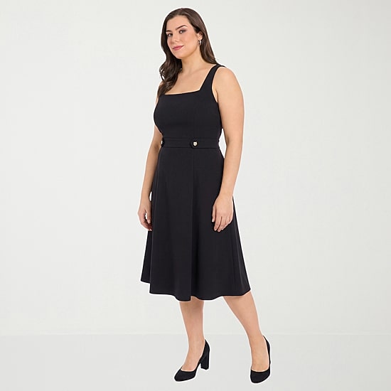 London Times Womens Plus Square Neck Sleeveless Fit + Flare Dress