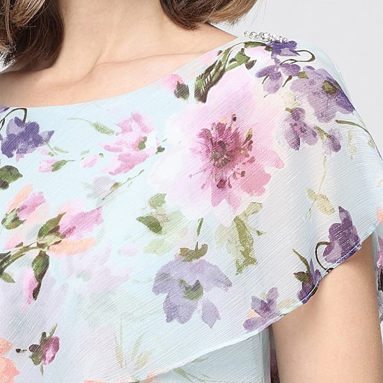S. L. Fashions Womens Midi Round Neck Short Sleeve Floral Shift Dress