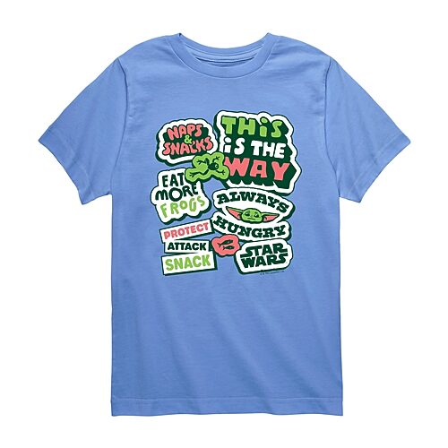 Disney Collection Little & Big Kid Boys Crew Neck Short Sleeve Regular Fit Baby Yoda Star Wars Graphic T-Shirt, Large, Blue