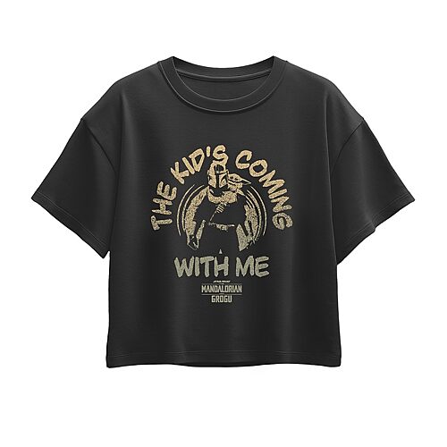 Disney Collection Little & Big Kid Girls Crew Neck Short Sleeve Regular Fit Baby Yoda Star Wars Graphic T-Shirt, Small, Black