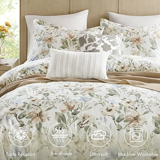 Harbor House Herbal 5-Pc. Cotton Sateen Print 5-pc. Easy Care Duvet Cover Set