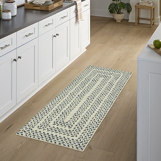 Maples Braided Squares Blue Indoor Rectangular Runner