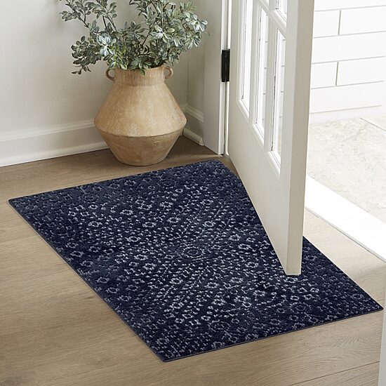 Maples Mono Navy Indoor Rectangular Accent Rug