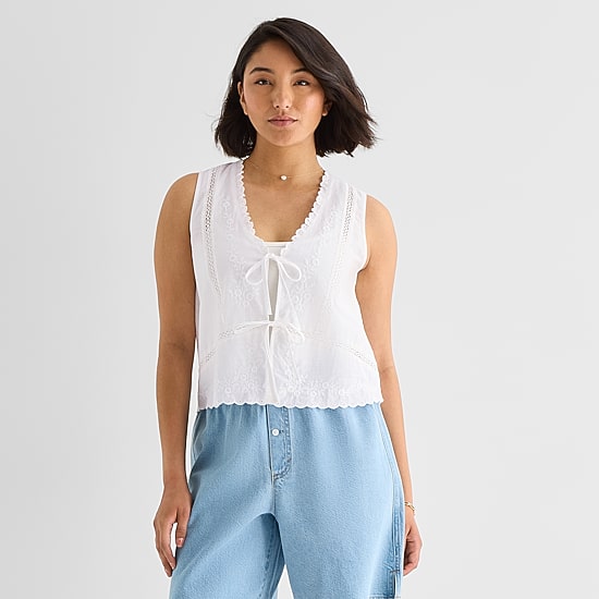 a.n.a Womens V Neck Sleeveless Embroidered Vest