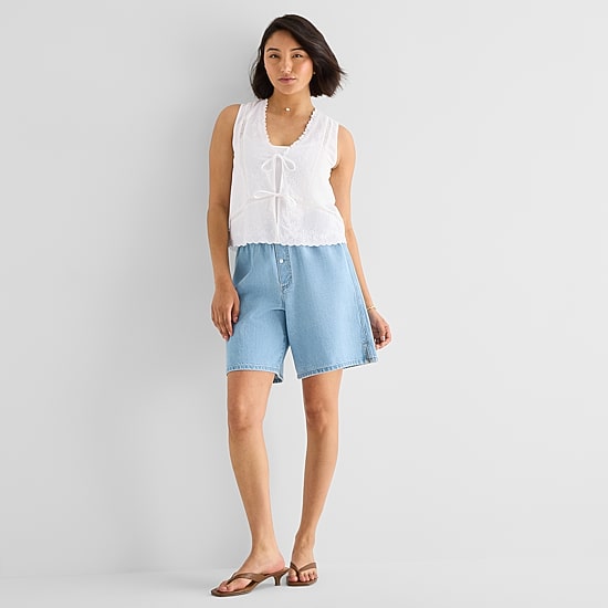 a.n.a Womens V Neck Sleeveless Embroidered Vest