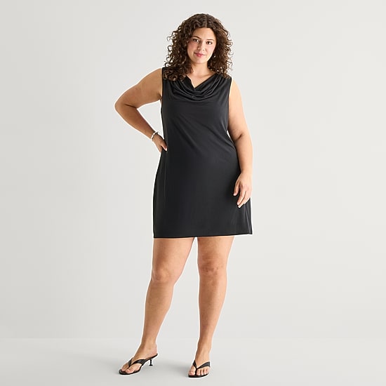 a.n.a Womens Plus Sleeveless Cowl Neck Knit Dress