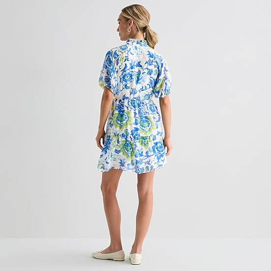 MSK Womens Midi V Neck Short Sleeve Floral Fit + Flare Dress