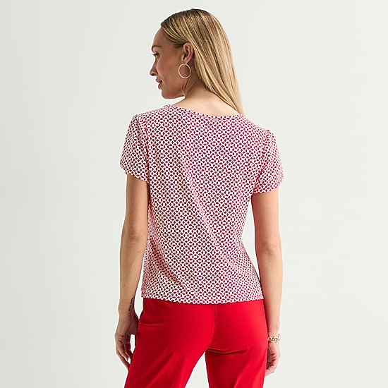 Liz Claiborne Womens Tall Boat Neck Short Sleeve Blouse